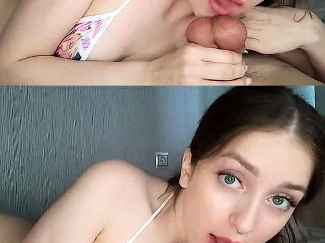 Tiny-titted Teen Babe Sucks Big Cock for Cumshot
