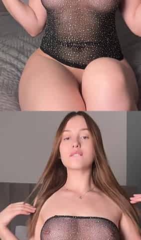 Young Brunette Masturbates in Fishnets Extreme Pussy Close up