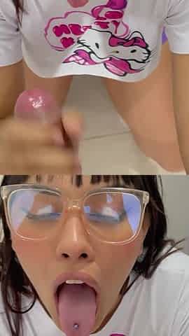 My Big Ass Stepsister Loves to Rub Her Sexy Tongue Piercing on My Huge Penis Until I Cum on Her Pretty Face.