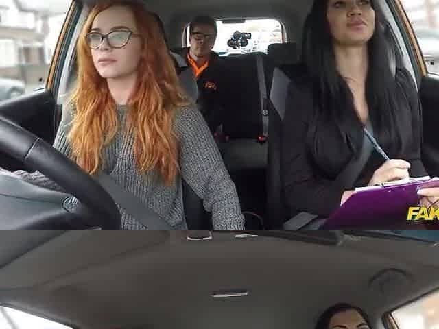 Redhead Student is banged by driving instructor and examiner - Fake Driving School