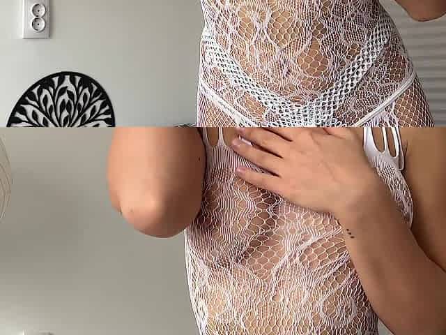 POV Oral job, Snatch Closeup, and Real Climax By Nice-looking Beauty In White Lace