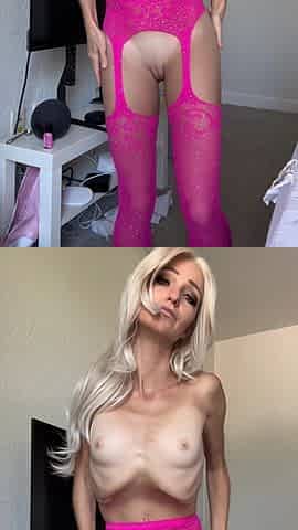 Sexy Fit Skinny Blonde Dances in Thigh Highs and Garter