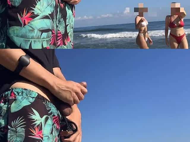 Public flash rod on the beach in front of 2 concupiscent cuties who want my rod