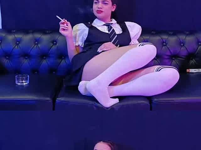 Ana Spears enjoy smoking after class in uniform