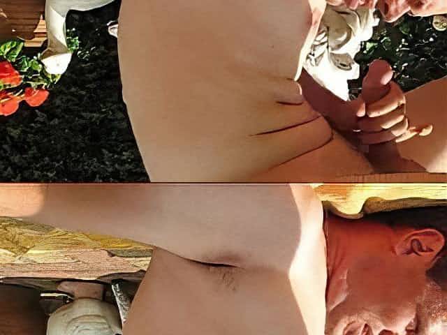 cumming in my mouth and swallow my own cum in the garden