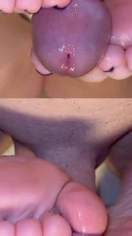 Close up BBW German MILF Wrinkled Soles Footjob Cumshot