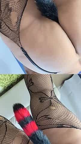 Curvy Kitten Masturbates with with Tail and Vibrator