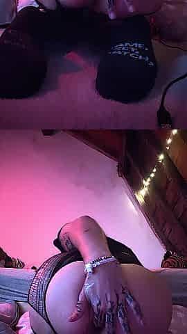 Goth femboy plays with his ass