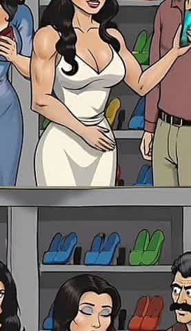 Innocence for Sale. Shoe Salesman Lick Smell Feet Shy Customer. Amazing Cartoon Ai