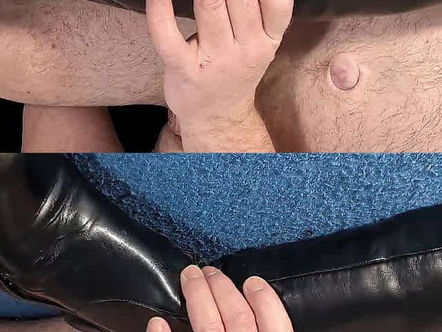 Large ejaculation on Girlfriend's Ebony Leather Boots