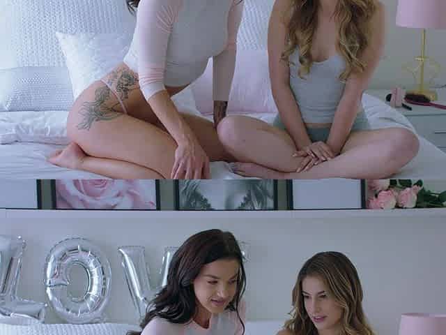 Two sexy babes share a big black cock in an intense threesome scene