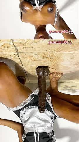 Playing black abode maid riding sex tool on break