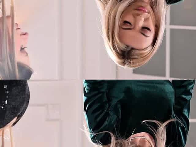 Blonde and brunette lesbian babes kiss