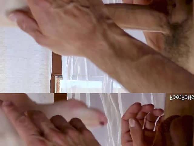Viktoria gets his cock between her feet - Foot Fetish Daily