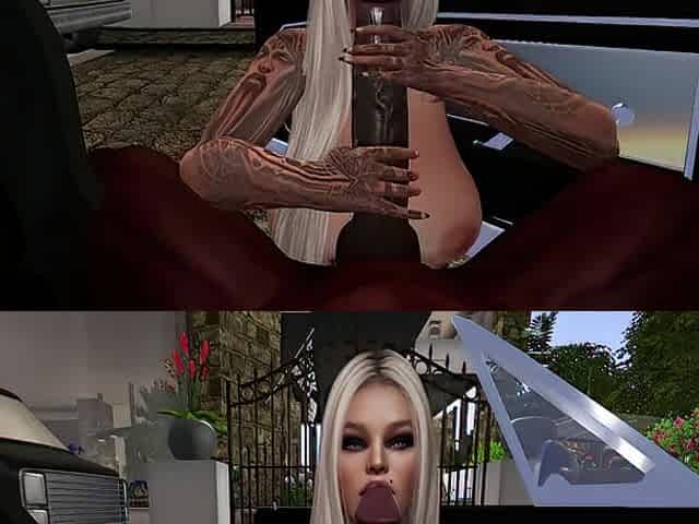 Second Life Ebony stud bangs white woman in a car and on a bed