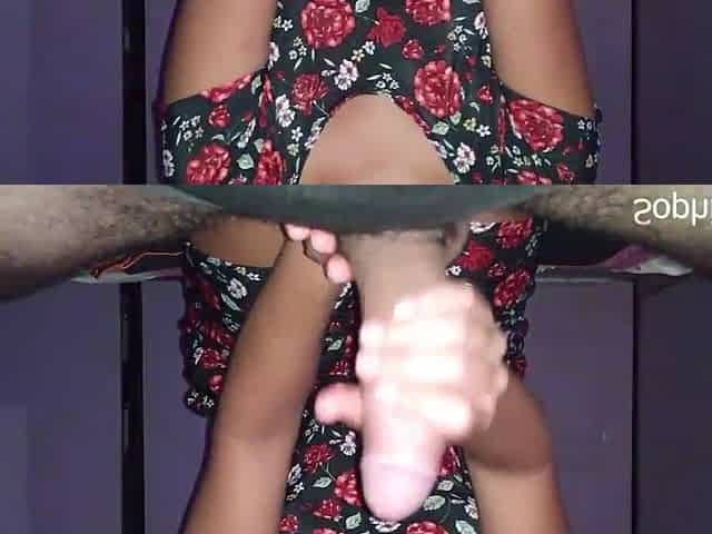 SURPRISE! This babe had underware below her cute suit and it left her constricted vagina creamy