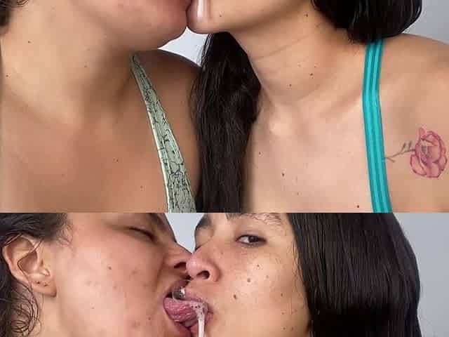 Very oozy lesbo kisses, with thick slime