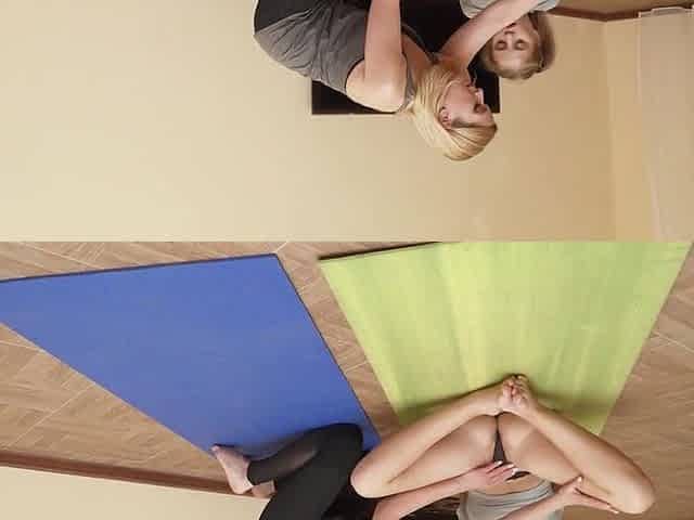 Home yoga leads to old and youthful lesbo sex