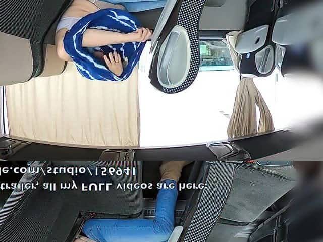 Teat licking crossed legs climax in a public bus