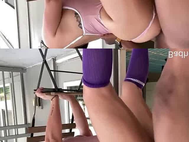 Thick white brunette barbie enjoying a public pussy pounding