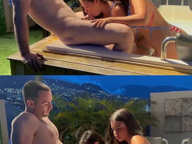 Latina Girls Next Door in American Flag Bikinis Ask White Neighbor to Play in the Jacuzzi