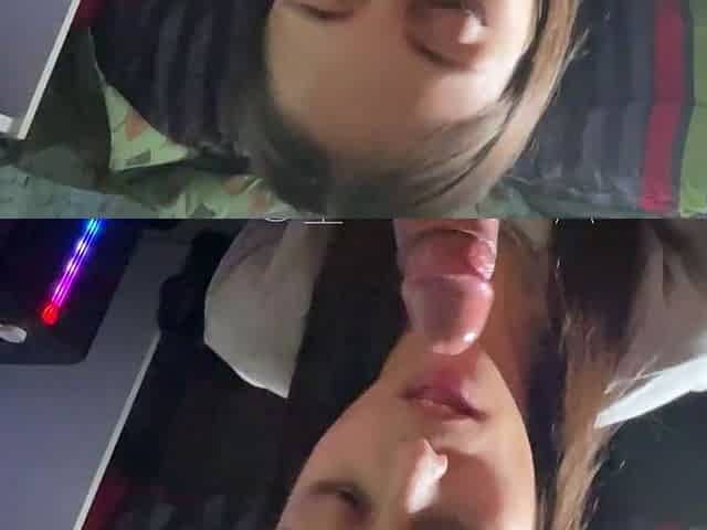Beautiful Brunette sucks my HUGE COCKand enjoys doing it