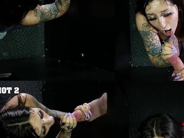 Tattooed russian slut Anna Chambers gets fucked through gloryhole
