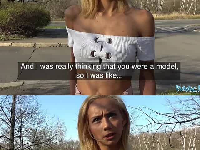 Public Agent Large knob gets blondes constricted cunt soaked in public forest screw
