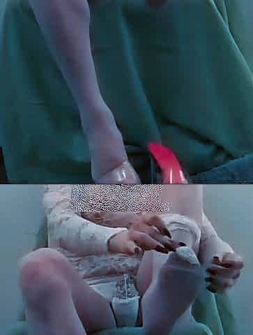 White nylonfetish watch-throughout raiment teasing in nylon and her penis
