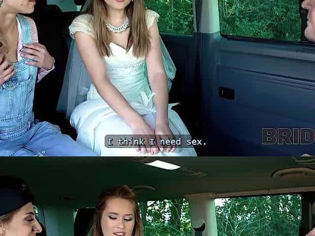 BRIDE4K. threesome with hawt bride with good breasts in the car