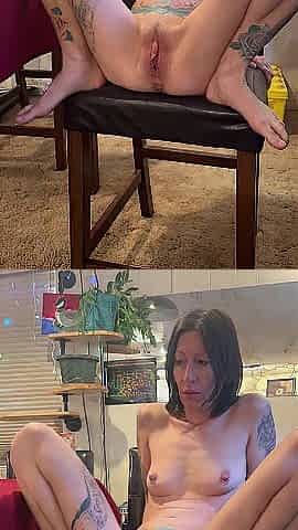 Void urine Floozy pissing off of a chair!
