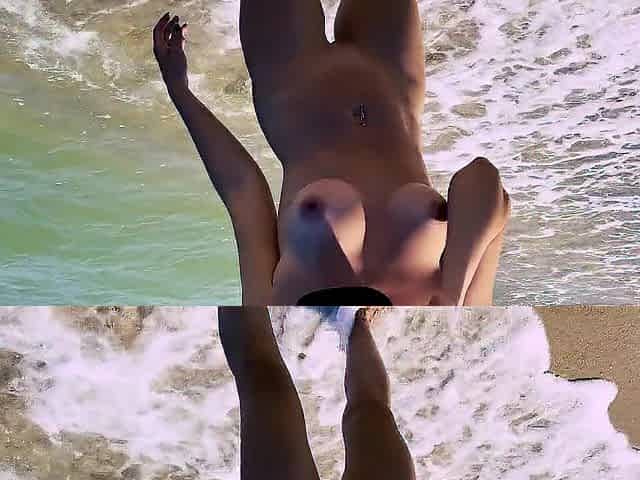 Messy lady public pissing standing on in nature's garb beach - rate my void urine outside