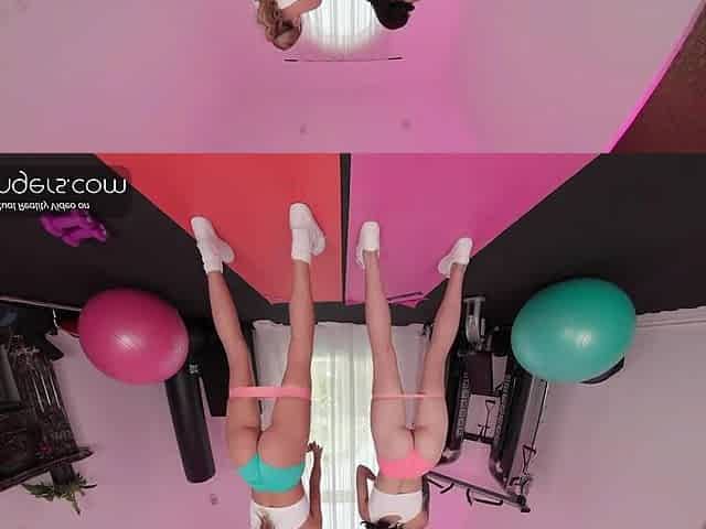 VR Bangers: 2 Slender Hotties In Shorts Ride Your Dong In A Gym Trio FFM