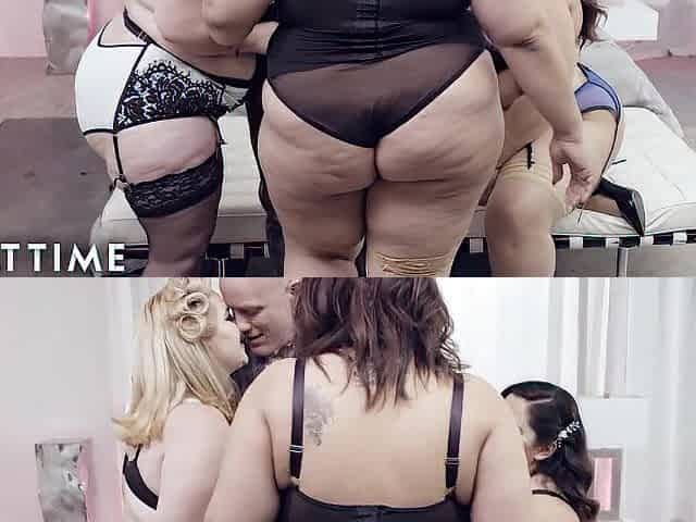 ADULT TIME, Favourable Stud with three Glamorous BBWs in Underware