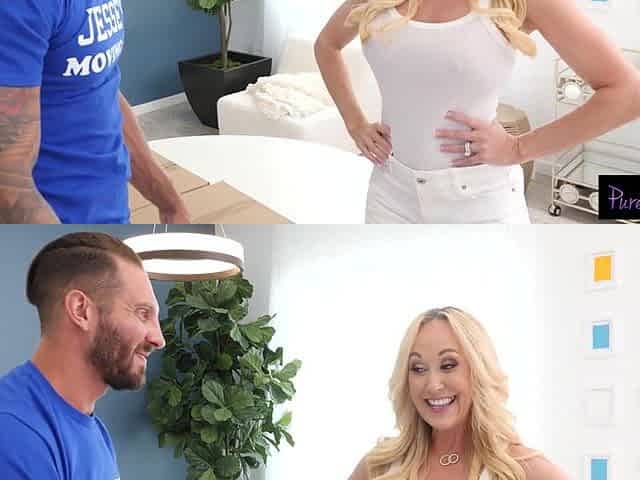 Lonely Cougar Lets Mover Plough Her Box after Moving Boxes all Day - Brandi Love