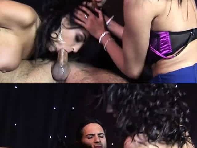 Naughty three way receives facial cumshot sensation in