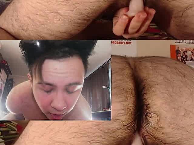 FTM using dildos to play with his unshaved booty and snatch