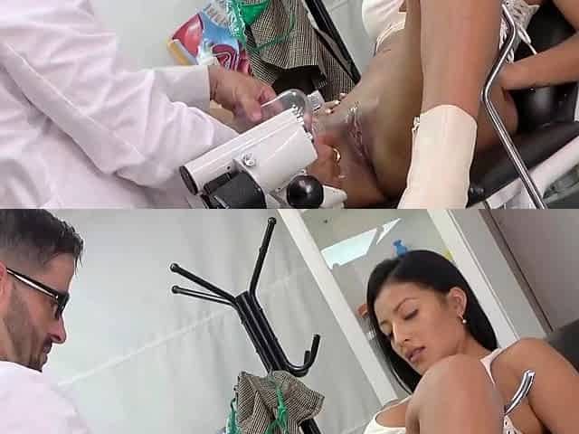 Hot gynecologist makes cum inside her patient's pussy -