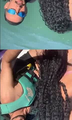 Hot couple is having a hot banging while riding a water jet ski across the sea