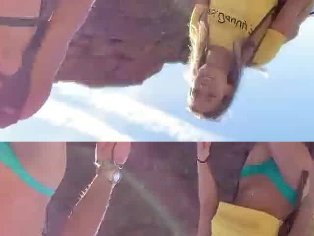 Fitness pair go hiking in straps and screw