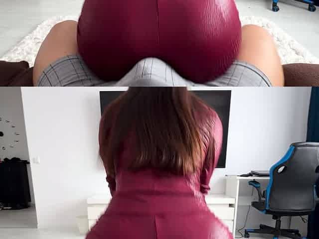 Humping! Stepsister in leather leggings she fucked my hard