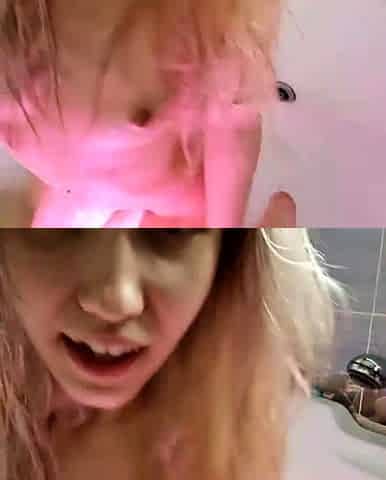 This horny amateur dirty talked teen masturbates in shower