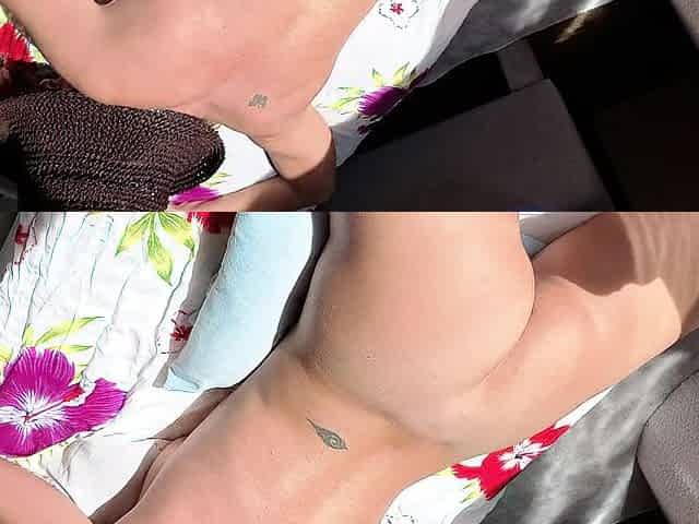 Tanning her butt by the open window