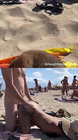 Exhibitionist pair having sex on the beach