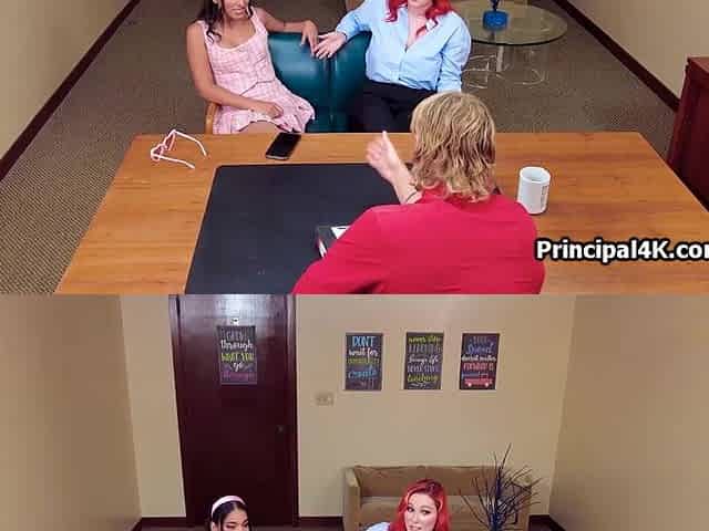 Teacher and exotic coed milks principal