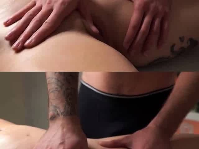 Big-Cock Massage for a Tattooed Babe with Big Tits