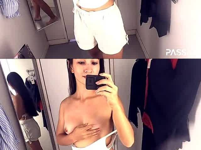 Risky beauty change clothing and play in fitting room - every day adventure with PassionBunny