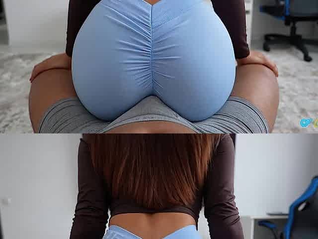 Humping and make my stepbrother cum, with my large booty in taut leggings
