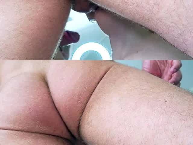 Amateur blonde teen handles threesome fuck