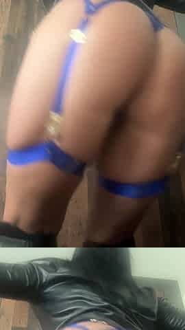 Leather Jacket Twerk Tease in Blue Lingerie